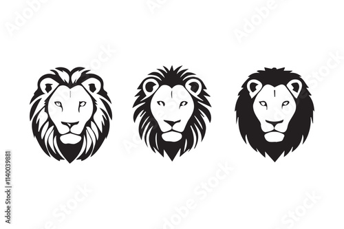 set of  lion head angry roaring logo vector silhouette, shows power and strenght illustration white background