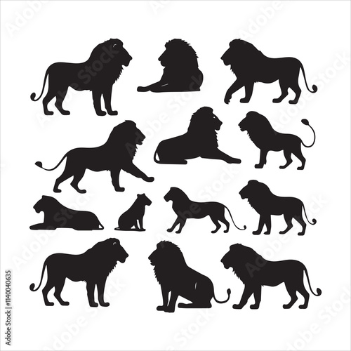 set of  lion head angry roaring logo vector silhouette, shows power and strenght illustration white background
