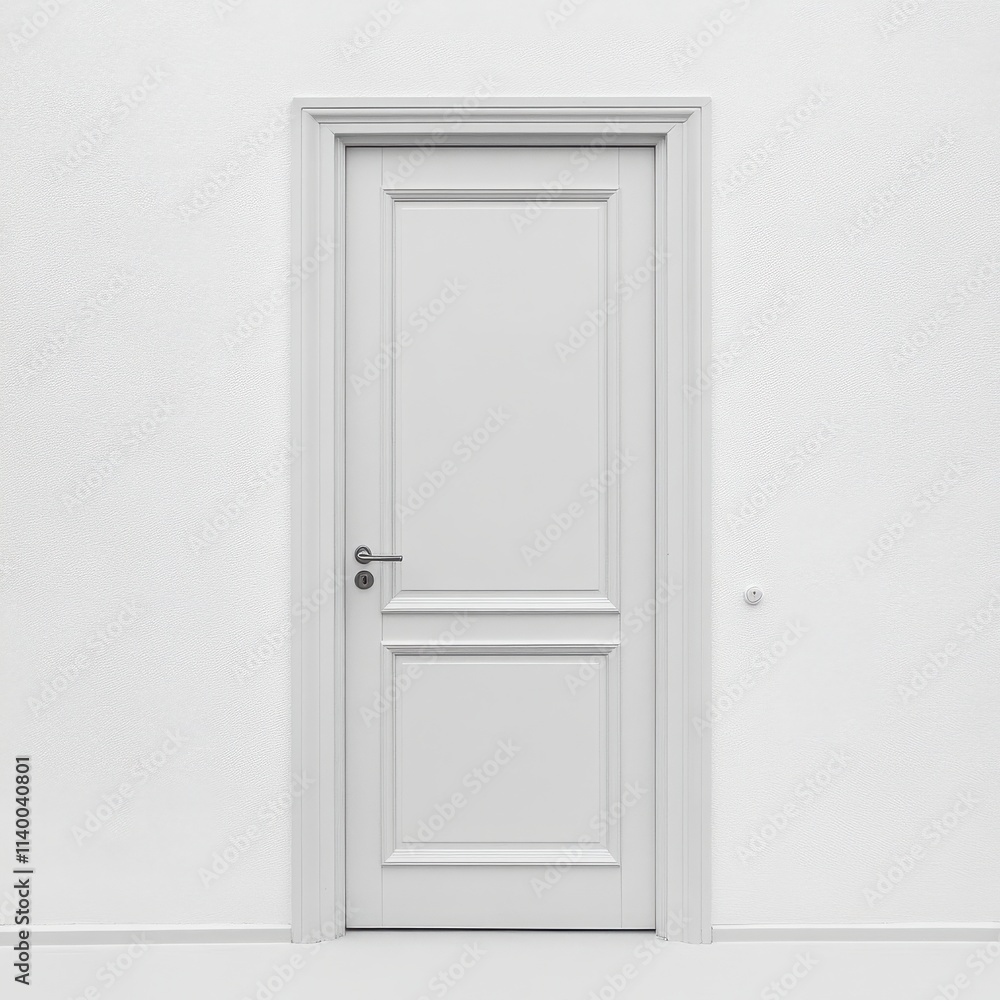A minimalist white door with a clean design and simple handle on a white background A minimalist white door with a clean design and simple handle on a white background