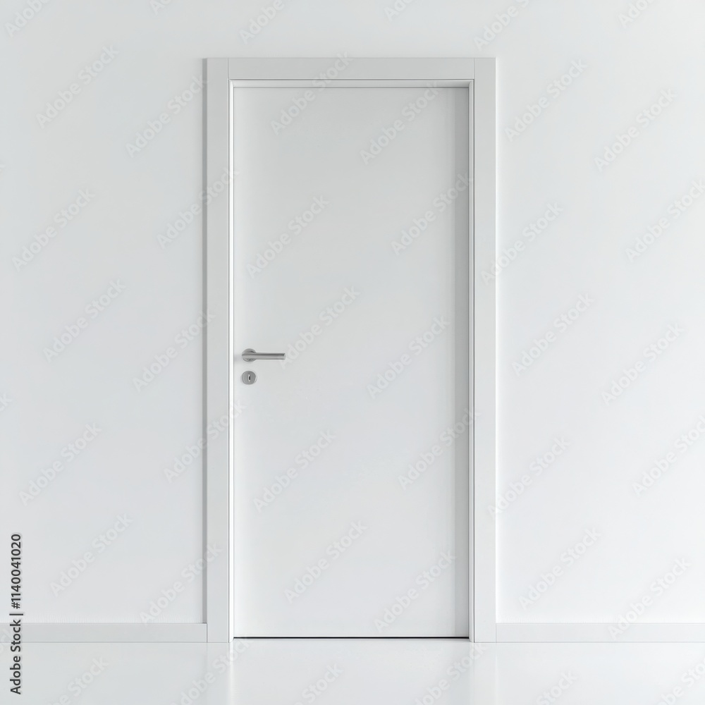 A minimalist white door with a clean design and simple handle on a white background A minimalist white door with a clean design and simple handle on a white background