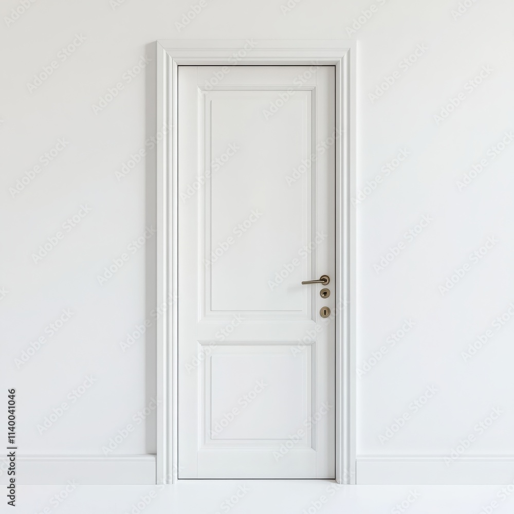A minimalist white door with a clean design and simple handle on a white background A minimalist white door with a clean design and simple handle on a white background