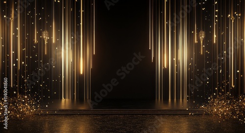 Golden Stage with Falling Confetti and Lights