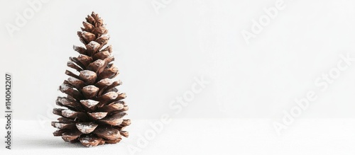 Minimalist holiday design featuring a pine cone shaped Christmas tree on a clean white background ideal for seasonal marketing and decor. photo