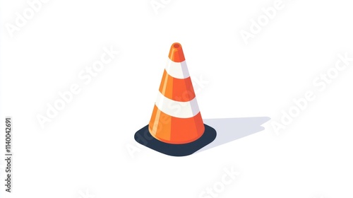 Isometric Illustration of an Orange Traffic Cone
