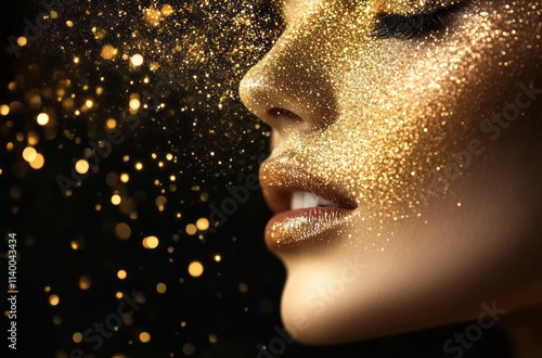Golden Glitter Adorns a Wom...