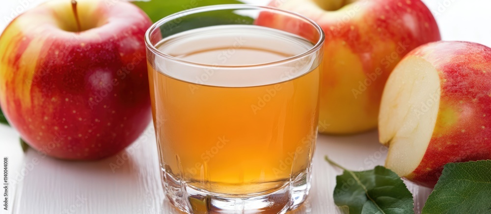 Fresh apple juice in a glass with apple slices on a white background showcasing natural sweetness and vibrant colors. Fresh apple juice in a glass with apple slices on a white background showcasing natural sweetness and vibrant colors.