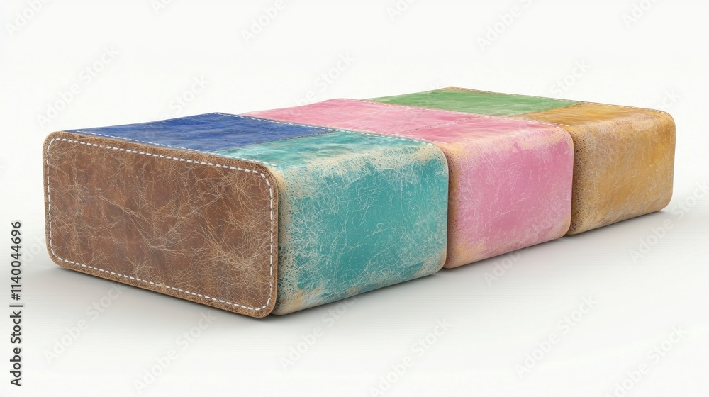 Fototapeta premium Colorful Distressed Leather Cubes Stylish Texture Fashionable Design Product Mockup