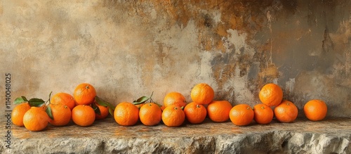 Organic tangerines arranged on a rustic stone surface ideal for festive holiday card designs with ample copy space for personalization