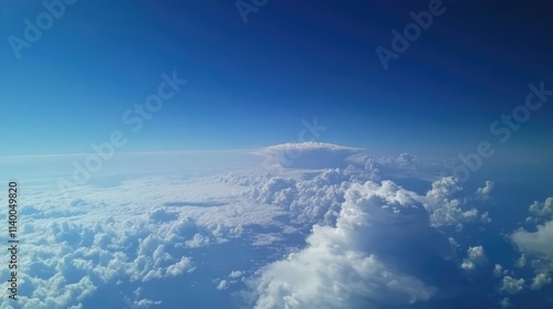 Aerial view of fluffy white clouds against a vibrant blue sky showcasing clear weather and serene natural beauty