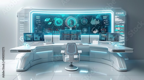 Futuristic Command Center: A high-tech control room with advanced technology, glowing screens, and a sleek, modern design.