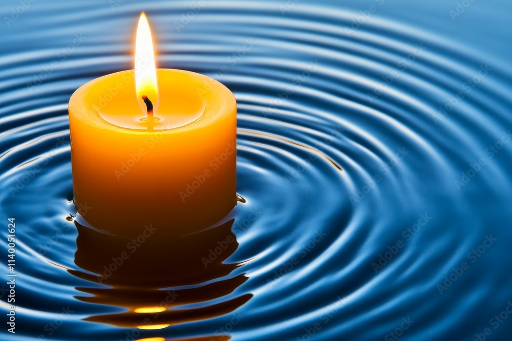 A burning candle melting into a pool of water symbolizing the balance between time and renewal. A burning candle melting into a pool of water symbolizing the balance between time and renewal.