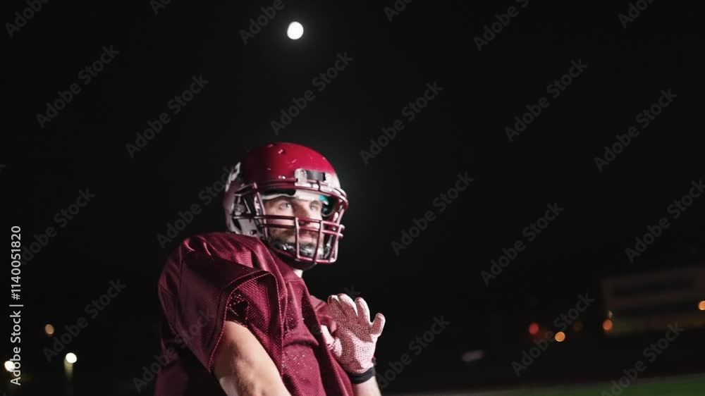 An American football player practicing throwing and catching the ball on a field An American football player practicing throwing and catching the ball on a field