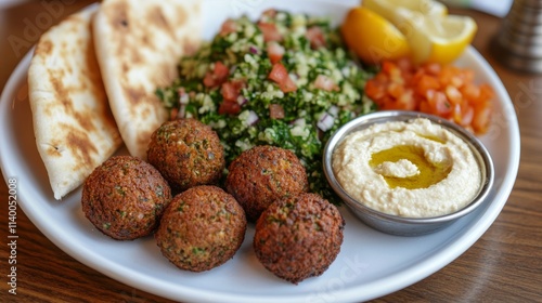 Fresh Baked Falafel Plate with Tabbouleh and Hummus
