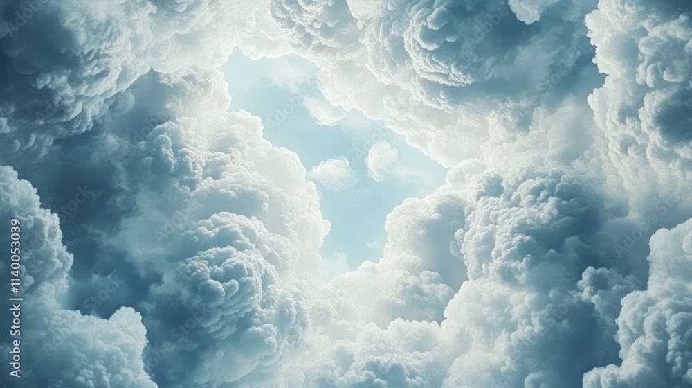 Naklejka premium Vintage cloudscape with dramatic formations and soft blue sky ideal for backgrounds in artistic and nostalgic projects.