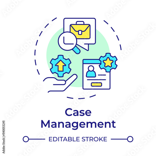 Case management multi color concept icon. Core feature of FMS system. Field service management. Round shape line illustration. Abstract idea. Graphic design. Easy to use in article