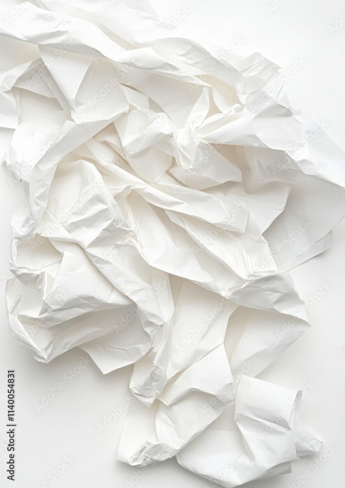 Obraz premium Crumpled White Paper Texture on a Minimalist Background for Artistic and Creative Concepts, Ideal for Backgrounds, Textures, and Graphic Design Projects