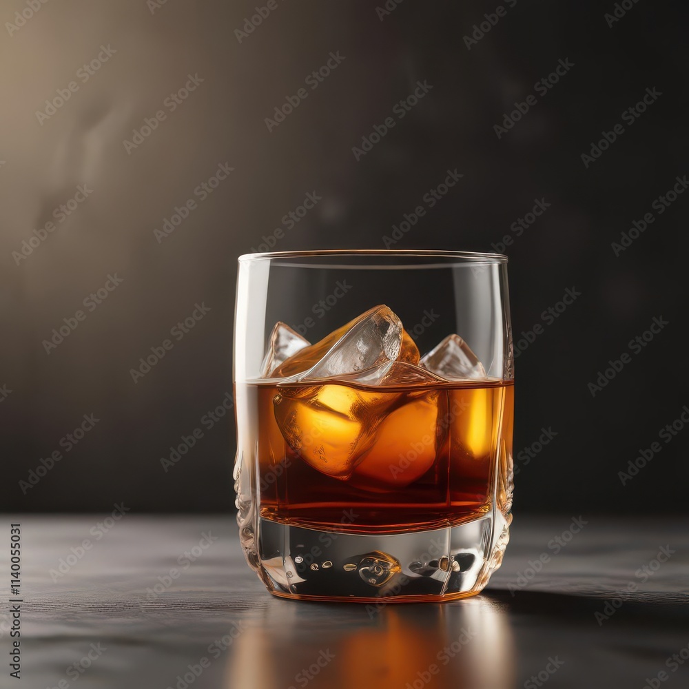Amber rum in elegant glass, negative space highlights liquid, smooth, brown Amber rum in elegant glass, negative space highlights liquid, smooth, brown