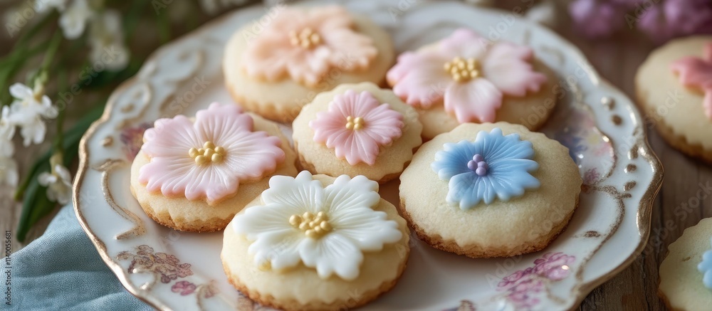Delicate Decorated Cookies with Floral Icing on Elegant Plate for Spring Celebrations and Special Occasions