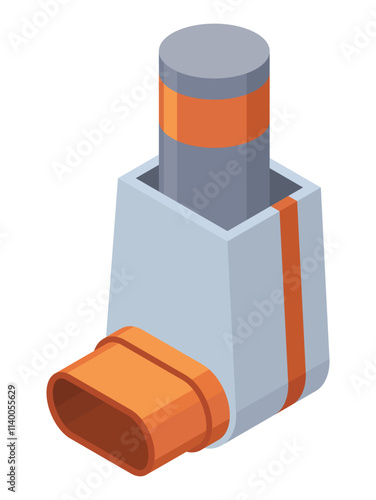 Asthma inhale isometric. Asthma spray realistic icon. Medical device for treatment respiratory diseases, flu. Inhaler for asthmatic isolated on white background