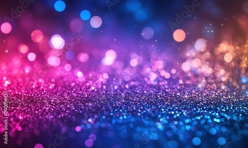 Magical and festive atmosphere created by glittering particles and colorful bokeh lights in abstract background