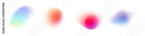 Y2K gradient shapes with blue blur colors. Abstract, fluid color. Flat vector illustration isolated on white.