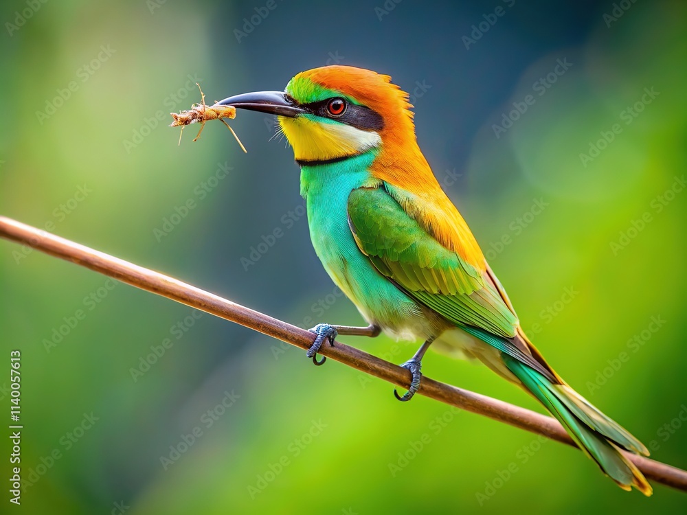 Fototapeta premium Asian Green Bee-eater on Wire - Nature Photography