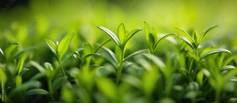 Obraz premium Close up of lush green plant leaves thriving in natural sunlight creating a serene and vibrant botanical background