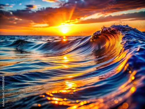 Abstract macro photography captures the intense colors and textures of sunset waves.