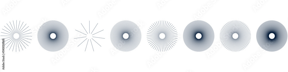 Radial sunburst with sharp rays and geometric lines. Abstract starburst shape elements set . Flat vector illustration isolated on white background. Radial sunburst with sharp rays and geometric lines. Abstract starburst shape elements set . Flat vector illustration isolated on white background.