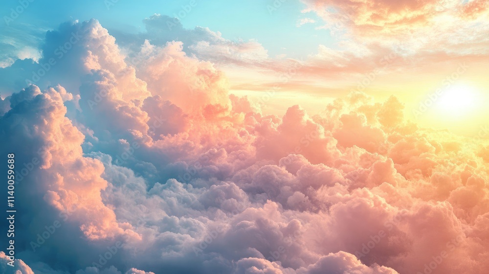 Majestic clouds illuminated by sunset over the tranquil waters of a serene gulf ocean landscape Majestic clouds illuminated by sunset over the tranquil waters of a serene gulf ocean landscape