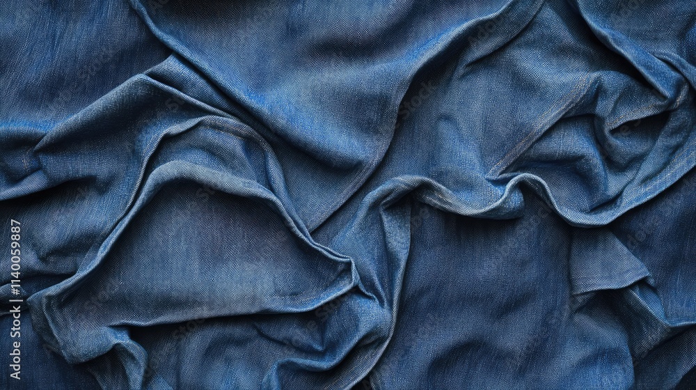 Blue denim fabric texture showcasing creases and folds in deep blue hues ideal for apparel and textile design backgrounds. Blue denim fabric texture showcasing creases and folds in deep blue hues ideal for apparel and textile design backgrounds.