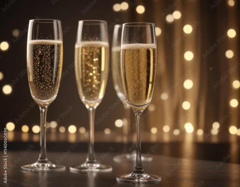 Elegant champagne flute, festive lights reflected , christmas, sparkle, new year Elegant champagne flute, festive lights reflected , christmas, sparkle, new year