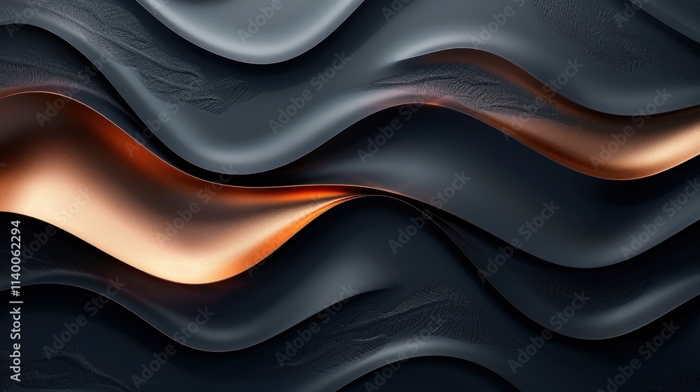 Fototapeta premium bstract Flowing Waves: Metallic Elegance with Warm Glowing Accents
