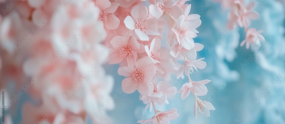 Wedding decor featuring pink and blue artificial flowers with a close-up view highlighting delicate floral details and soft background colors. Wedding decor featuring pink and blue artificial flowers with a close-up view highlighting delicate floral details and soft background colors.
