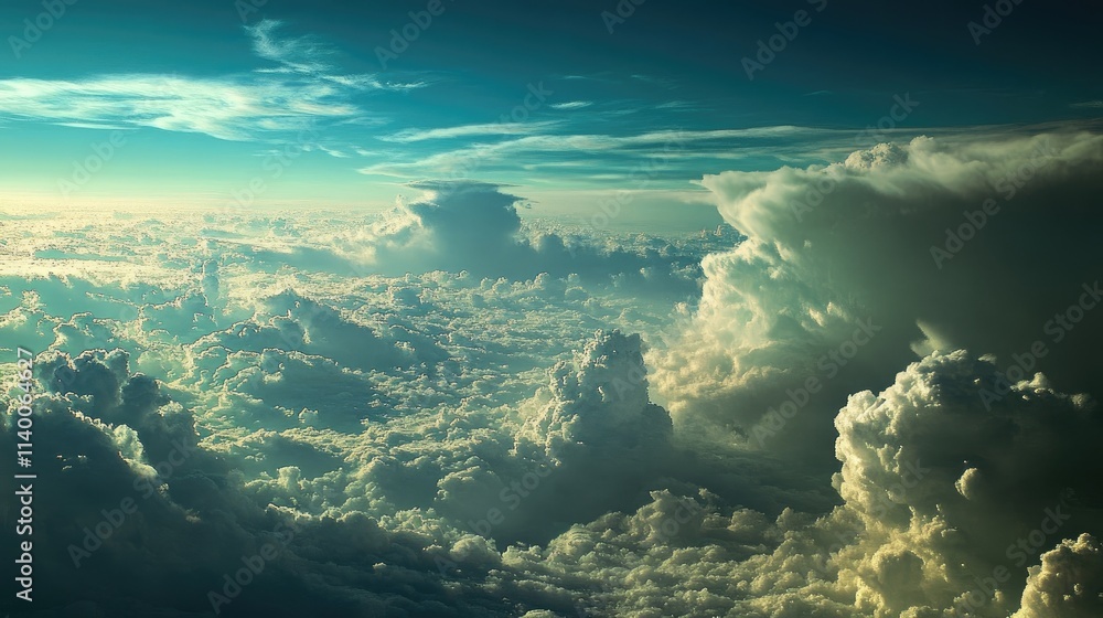 Fototapeta premium Vast cloudscape panorama with serene blue sky and fluffy white clouds ideal for wallpaper or background use