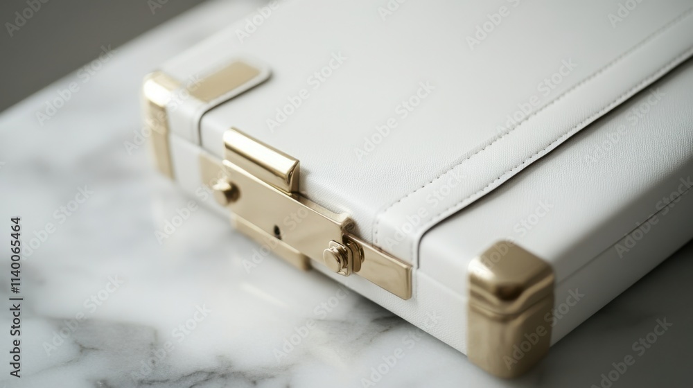 Fototapeta premium Elegant Handbag with Gold Detailing on Marble Table
