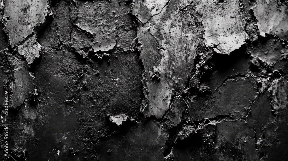 Worn black and white textured surface with peeling paint and grunge aesthetics for background or design applications Worn black and white textured surface with peeling paint and grunge aesthetics for background or design applications