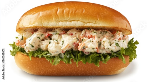 Crab salad sandwich with fresh lettuce and creamy aioli on a toasted bun perfect for seafood lovers and gourmet dining options