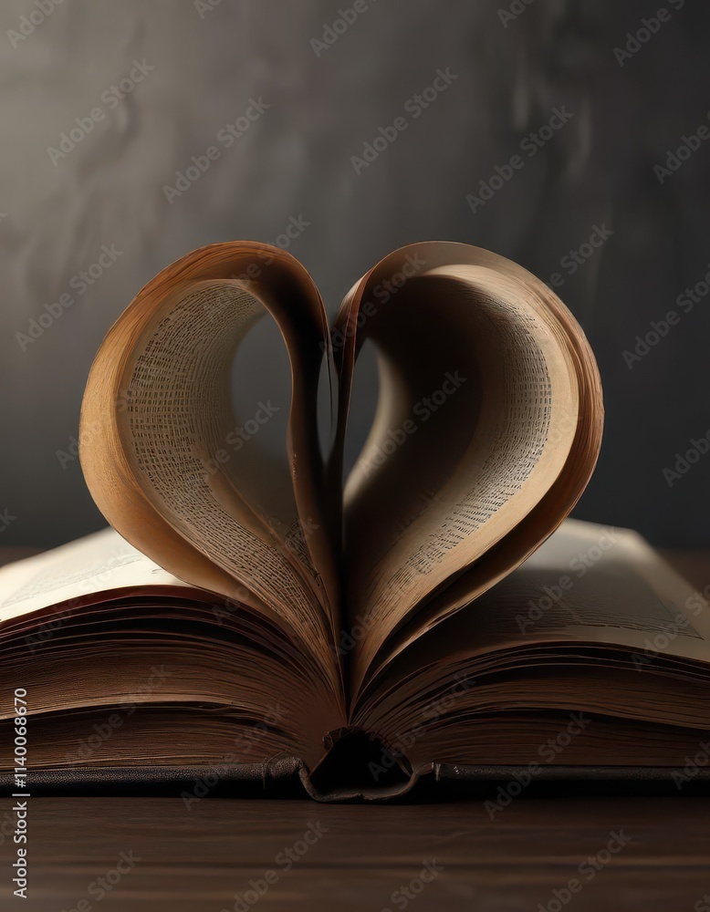 Dark aged book pages forming a heartfelt shape , reading, artwork, aged pages Dark aged book pages forming a heartfelt shape , reading, artwork, aged pages