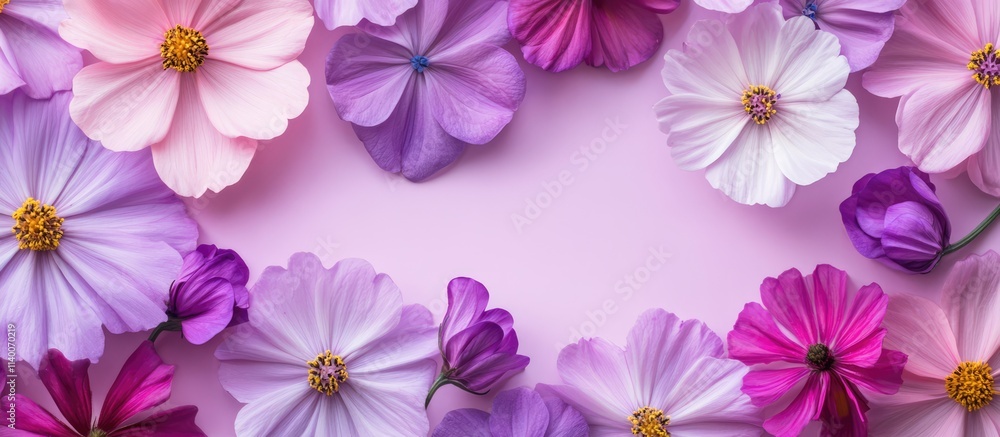 Cosmea flowers beautifully arranged in a colorful pattern on a soft pastel background suitable for design and decoration purposes Cosmea flowers beautifully arranged in a colorful pattern on a soft pastel background suitable for design and decoration purposes