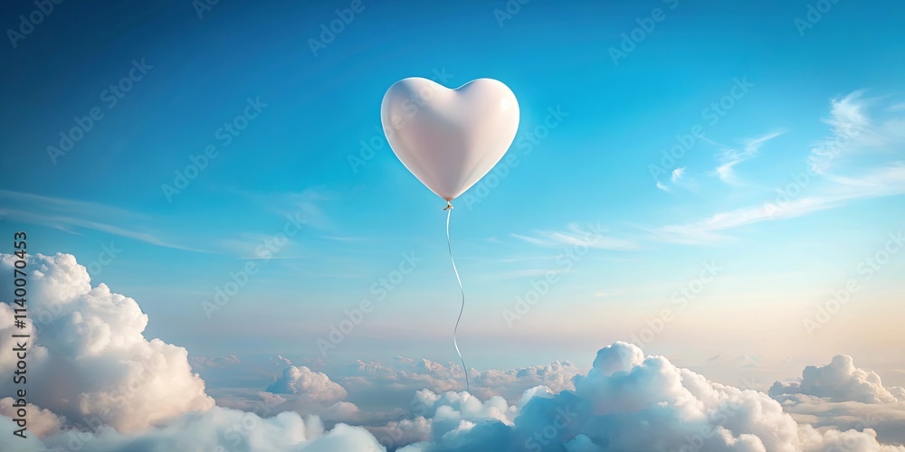 Fototapeta premium A Heart-Shaped Balloon Ascends Above a Sea of Clouds on a Sunny Day