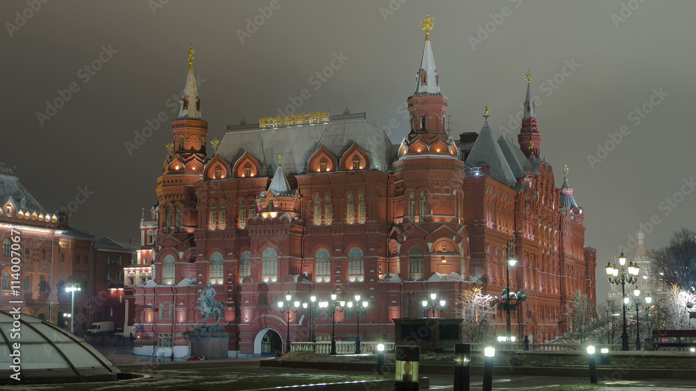 The State Historical Museum of Russia timelapse hyperlapse. Located between Red Square and Manege Square in Moscow The State Historical Museum of Russia timelapse hyperlapse. Located between Red Square and Manege Square in Moscow