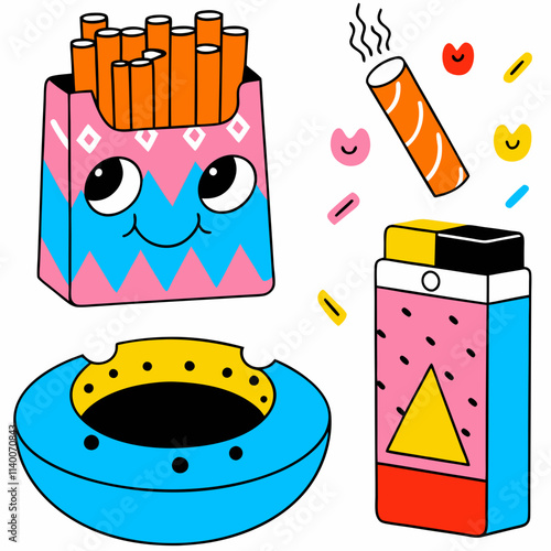 cigarettes doodles. ashtray cartoon