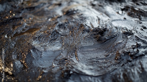 Abstract texture of waste oil showcasing dark shades and intricate patterns suitable for backgrounds and design projects.