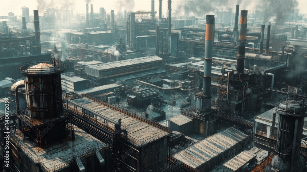 Fototapeta premium Rooftop View of Industrial Area in Cityscape