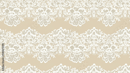 seamless Pattern Delicate White Lace Pattern with Floral Motifs on Beige Background