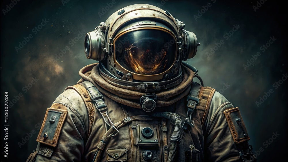 Fototapeta premium Aged spacesuit with zipper detail, a galactic relic from futuristic exploration.