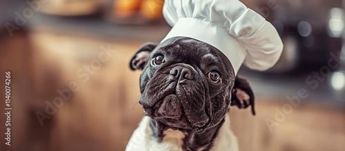 Chef dog in traditional hat for restaurant and cafe themes showcasing culinary creativity and playful pet inspiration photo