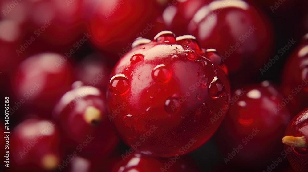 Fresh and vibrant cranberries with droplets of water on a dark background showcasing their natural richness and appeal. Fresh and vibrant cranberries with droplets of water on a dark background showcasing their natural richness and appeal.