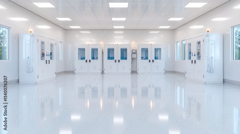 Obraz premium Cleanroom Production Facility Modern Industrial Interior with High Tech Equipment